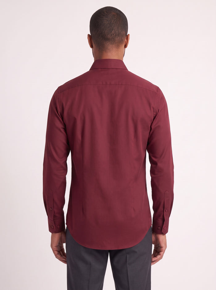 Burgundy slim fit dress shirt on model - back view - KCT Menswear