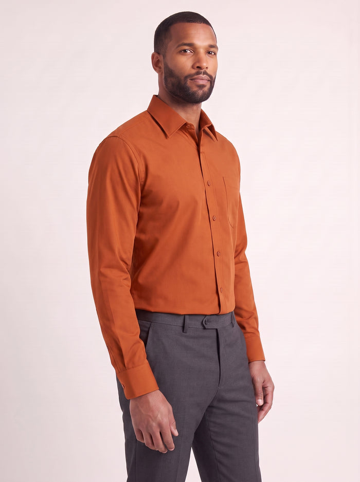 Burnt Orange classic fit dress shirt on model - side view - KCT Menswear