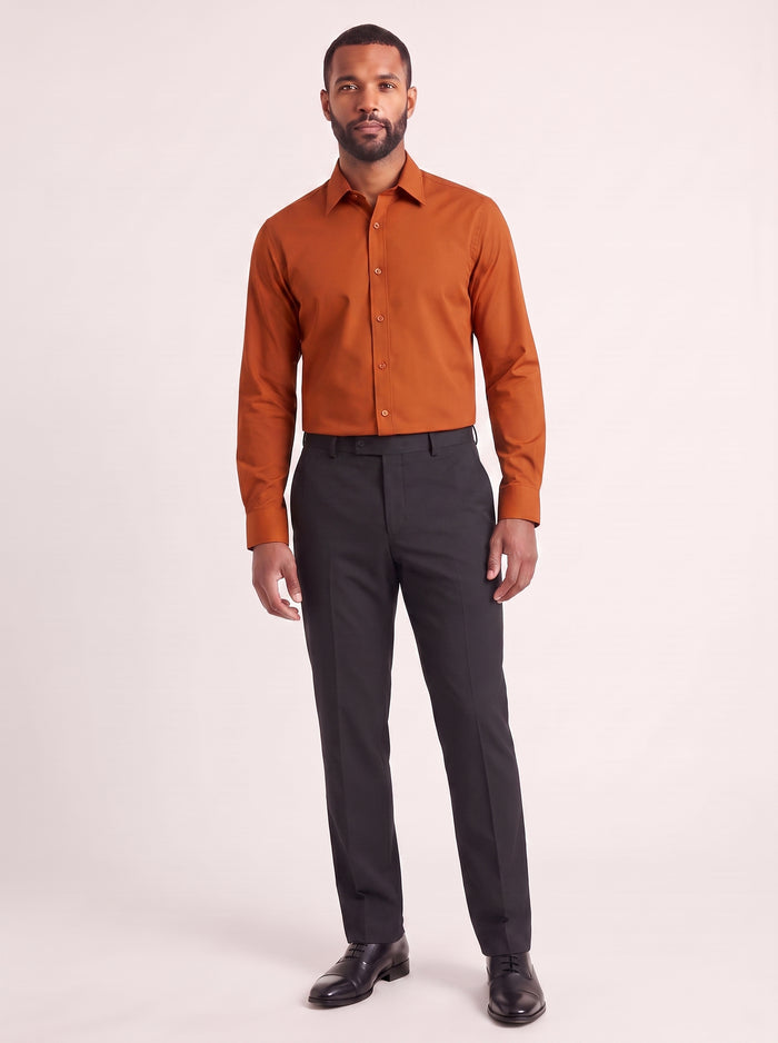 Burnt Orange slim fit dress shirt on model - front view - KCT Menswear
