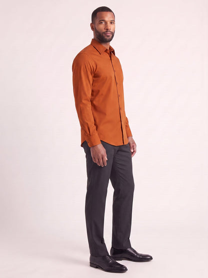Burnt Orange slim fit dress shirt on model - side view - KCT Menswear