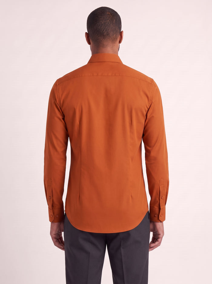 Burnt Orange slim fit dress shirt on model - back view - KCT Menswear