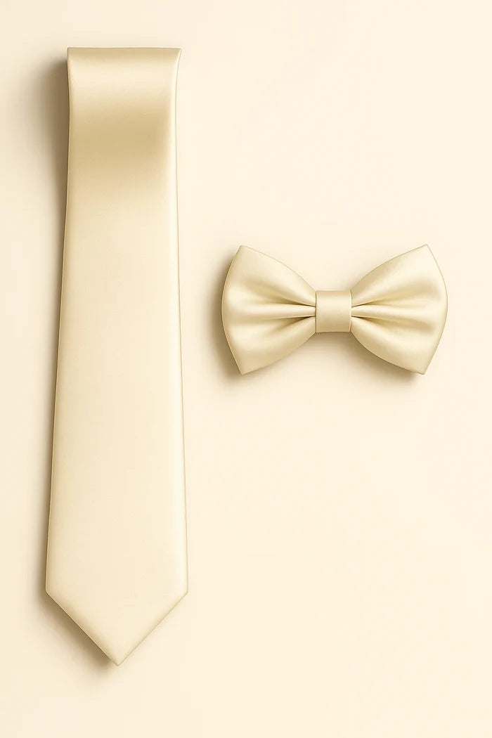 Champagne Tie and Bowtie Set with Matching Pocket Square - KCT Menswear
