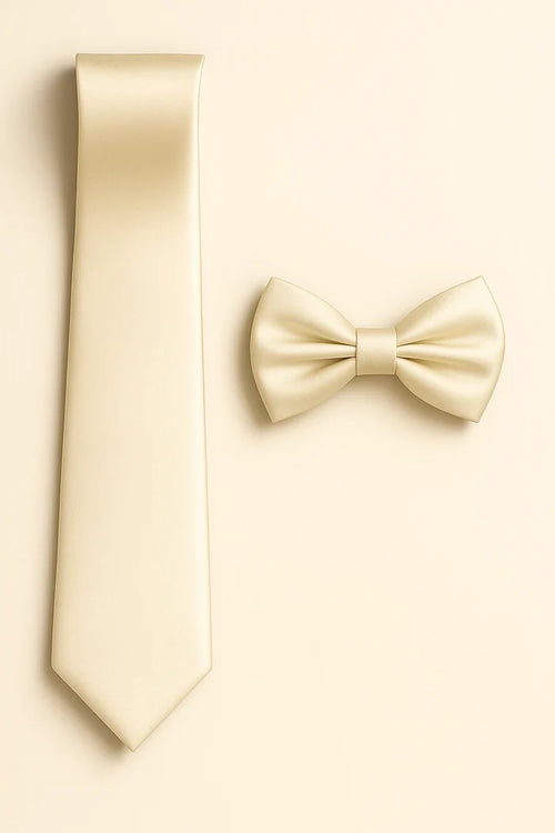 Champagne Tie and Bowtie Set with Matching Pocket Square - KCT Menswear