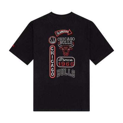 The Male model is wearing Chicago Bulls NBA Neon Graphic Black T-Shirt 2