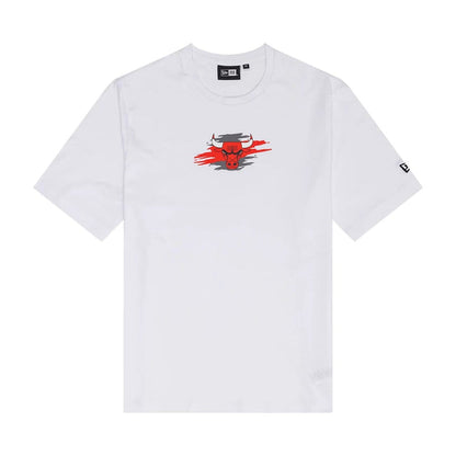The Male model is wearing Chicago Bulls NBA Paint Graphic White T-Shirt 1