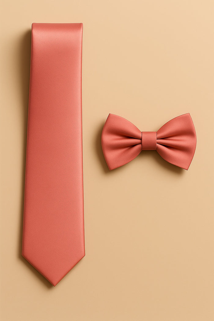 Coral Tie and Bowtie Set with Matching Pocket Square - KCT Menswear