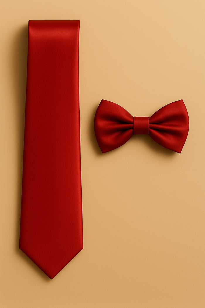 Dark Red Tie and Bowtie Set with Matching Pocket Square - KCT Menswear
