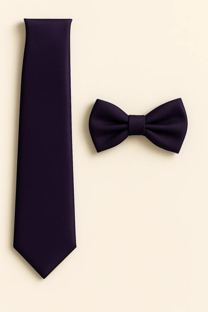 Deep Purple Tie and Bowtie Set with Matching Pocket Square - KCT Menswear