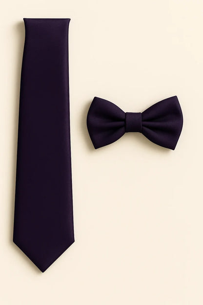 Deep Purple Tie and Bowtie Set with Matching Pocket Square - KCT Menswear