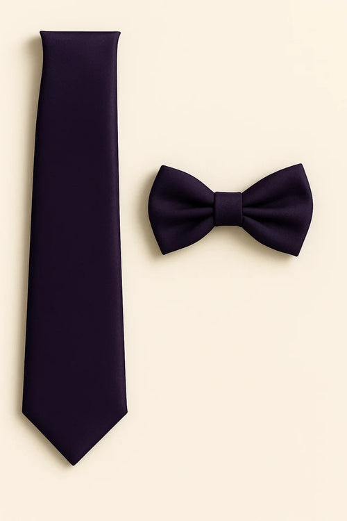 Deep Purple Tie and Bowtie Set with Matching Pocket Square - KCT Menswear