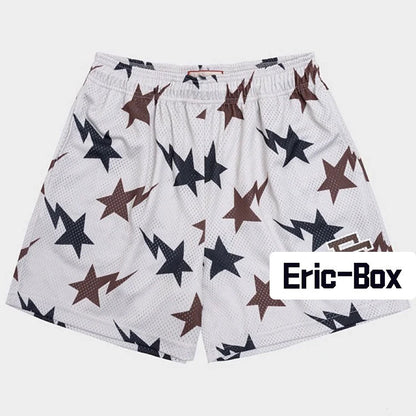 White Brown Star Mesh Shorts