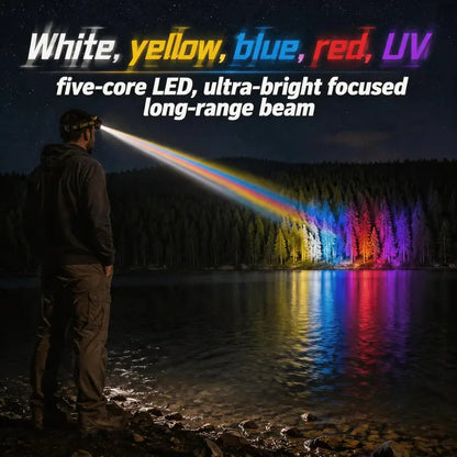 🔥 Limited Time Deal: 5-Color Zoom Headlamp – 1000m Long Range Beam, Rechargeable Outdoor LED Light