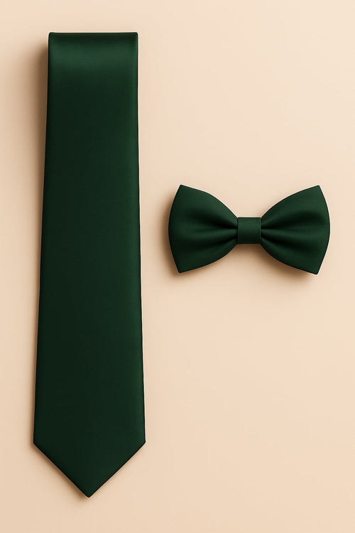 Forest Green Tie and Bowtie Set with Matching Pocket Square - KCT Menswear