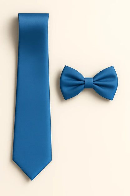 French Blue Tie and Bowtie Set with Matching Pocket Square - KCT Menswear