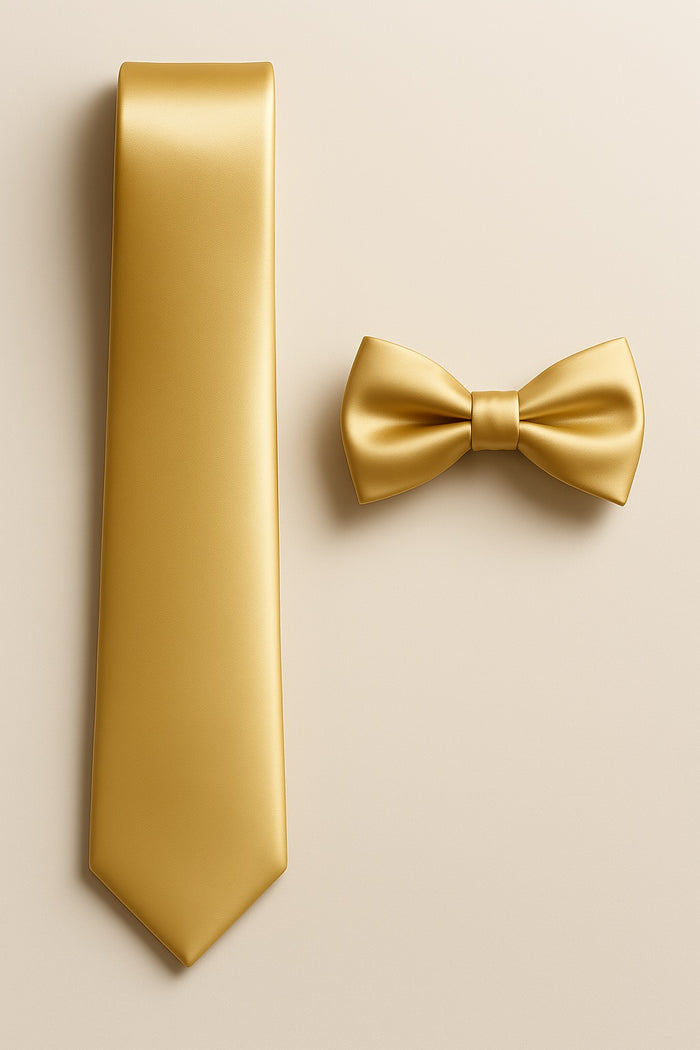 Gold Tie and Bowtie Set with Matching Pocket Square - KCT Menswear