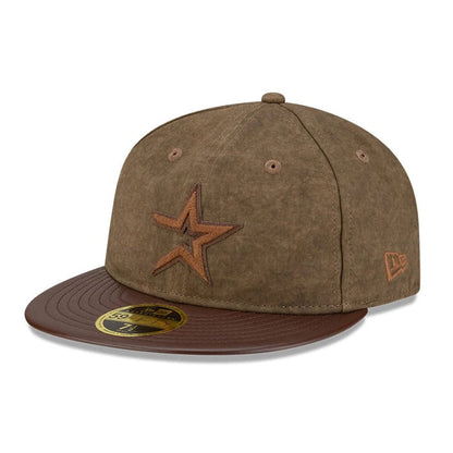 Pictured is this MLB Utility Linen Houston Astros Retro Crown 59FIFTY Fitted cap in open brown. 4