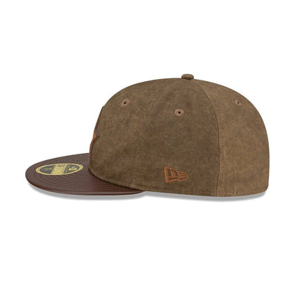 Pictured is this MLB Utility Linen Houston Astros Retro Crown 59FIFTY Fitted cap in open brown. 6