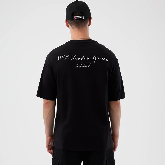 The Male model is wearing Jacksonville Jaguars NFL International Series Games Script Black Oversized T-Shirt 2