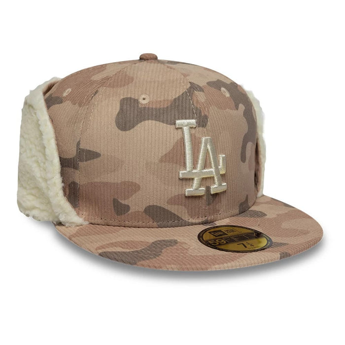 Pictured is this MLB Cord LA Dodgers Downflap 59FIFTY Fitted cap in light beige. 4