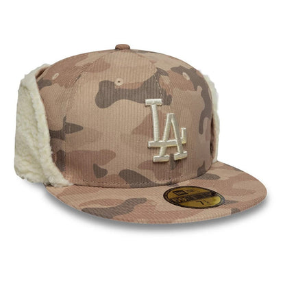 Pictured is this MLB Cord LA Dodgers Downflap 59FIFTY Fitted cap in light beige. 4
