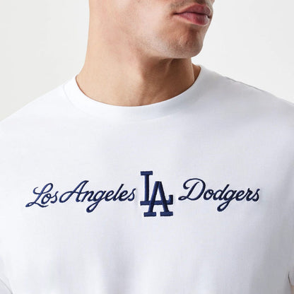The Male model is wearing LA Dodgers MLB Script White Oversized T-Shirt 6