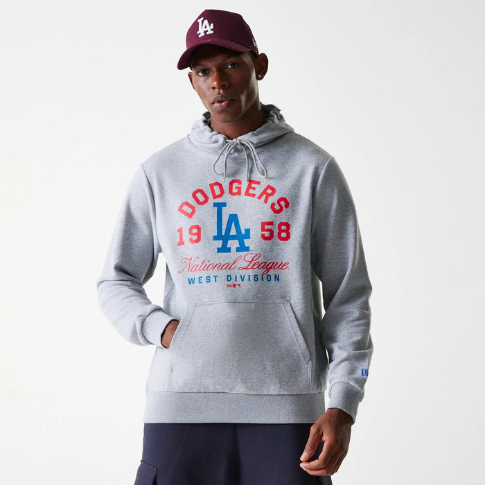 The Male model is wearing LA Dodgers MLB Wordmark Grey Pullover Hoodie 1