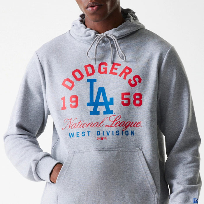 The Male model is wearing LA Dodgers MLB Wordmark Grey Pullover Hoodie 3