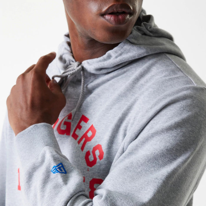 The Male model is wearing LA Dodgers MLB Wordmark Grey Pullover Hoodie 5