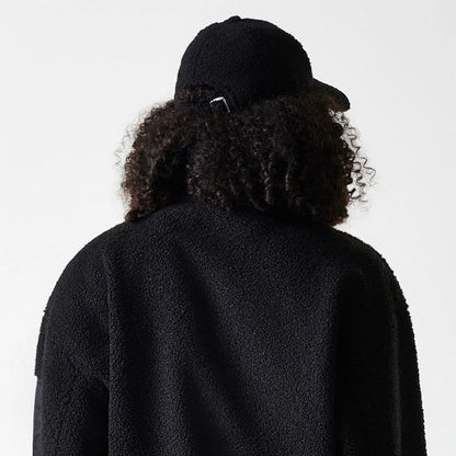 The Female model is wearing LA Dodgers Womens MLB Black Oversized Sherpa Bomber Jacket 7