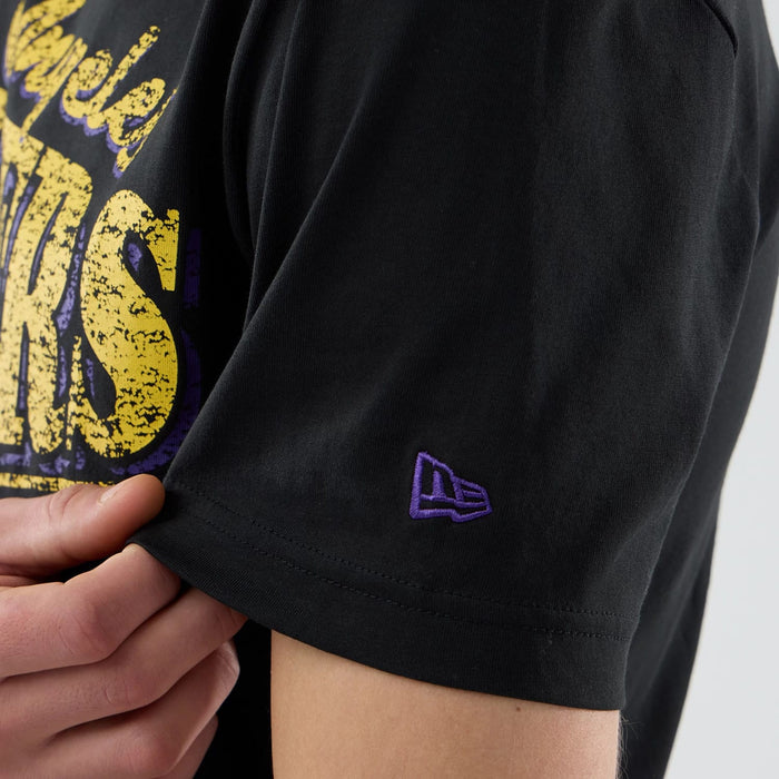 The Male model is wearing LA Lakers NBA City Edition Black T-Shirt 3