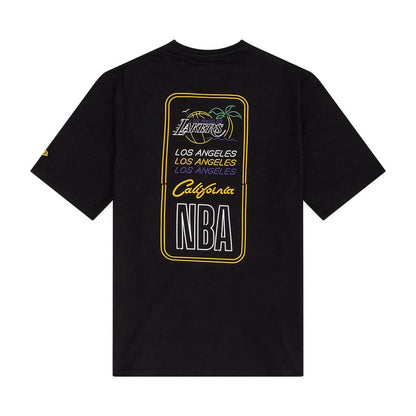 The Male model is wearing LA Lakers NBA Neon Graphic Black T-Shirt 2