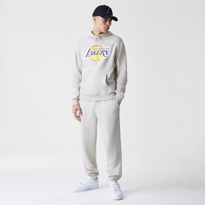 The Male model is wearing LA Lakers NBA Piping Cream Oversized Pullover Hoodie 8