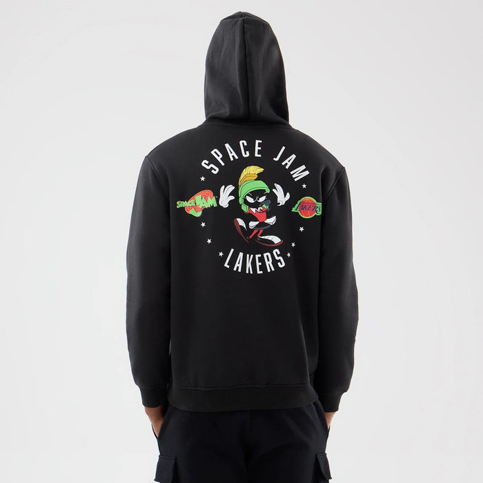 The model is wearing this Space Jam 2 X NBA LA Lakers Pullover Hoodie in black. 2