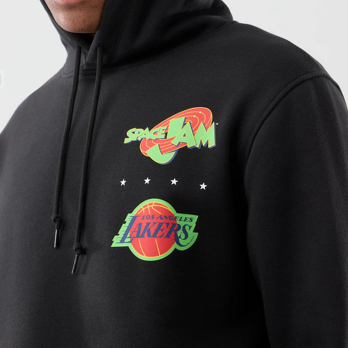 The model is wearing this Space Jam 2 X NBA LA Lakers Pullover Hoodie in black. 5