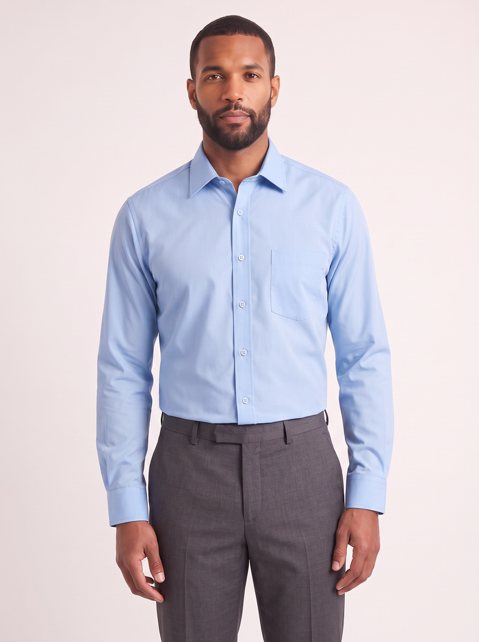 Light Blue classic fit dress shirt on model - front view - KCT Menswear