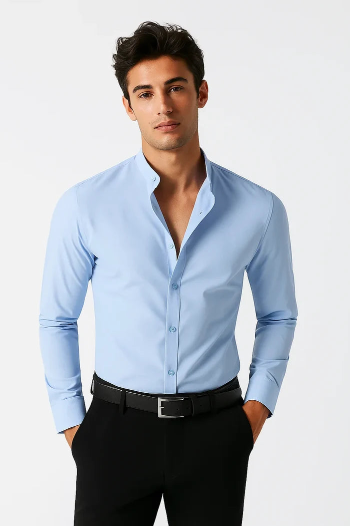 Light Blue Collarless Dress Shirt