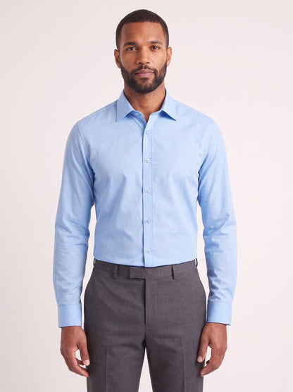 Light Blue slim fit dress shirt on model - front view - KCT Menswear