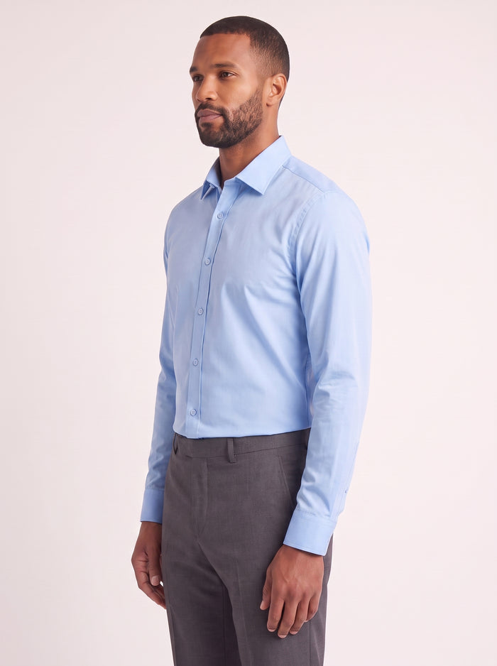 Light Blue slim fit dress shirt on model - side view - KCT Menswear