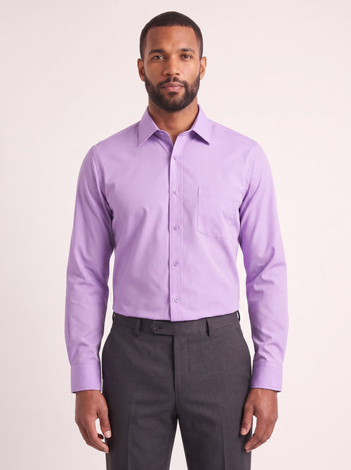 Lilac classic fit dress shirt on model - front view - KCT Menswear