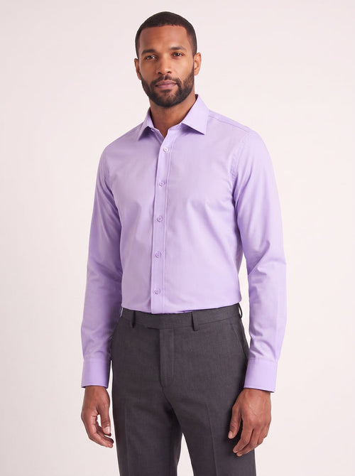 Lilac slim fit dress shirt on model - front view - KCT Menswear