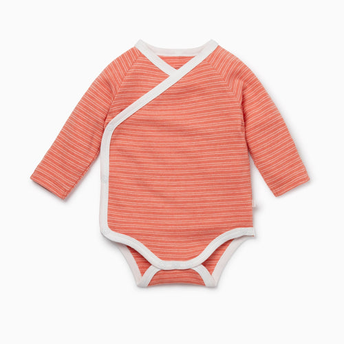 Coral Stripe Long Sleeve Kimono Bodysuit