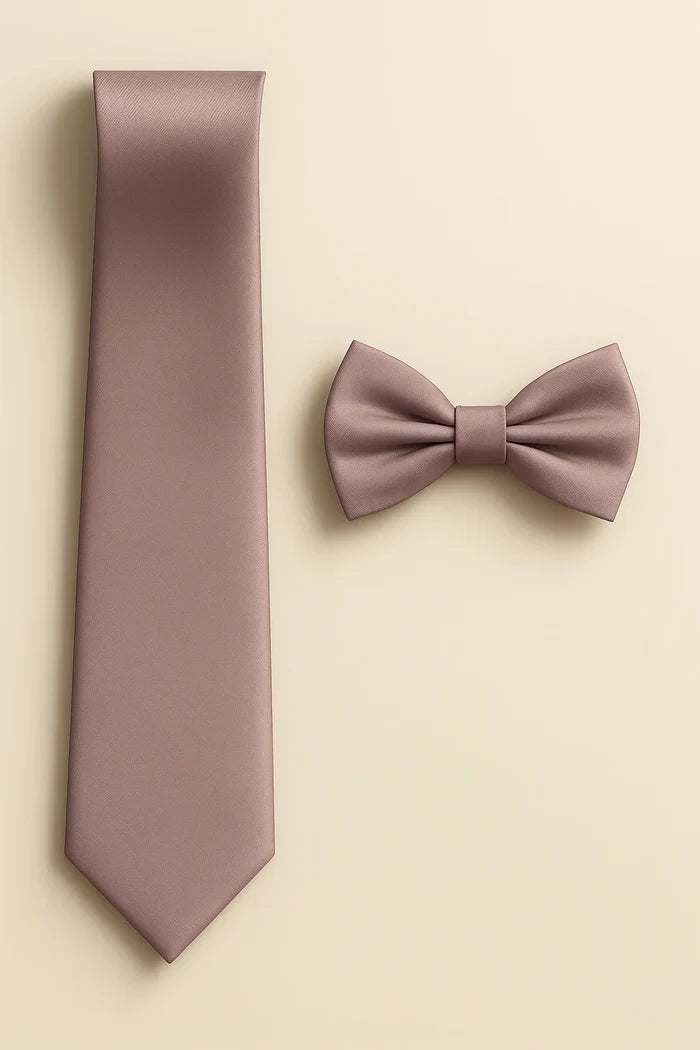 Mauve Tie and Bowtie Set with Matching Pocket Square - KCT Menswear