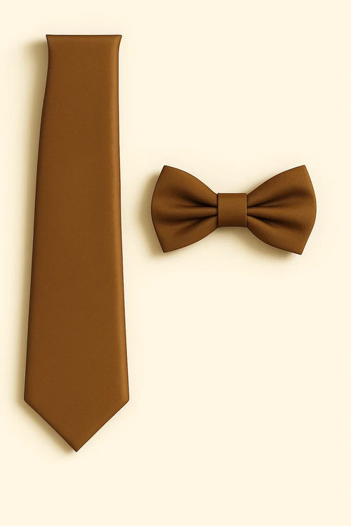 Medium Brown Tie and Bowtie Set with Matching Pocket Square - KCT Menswear