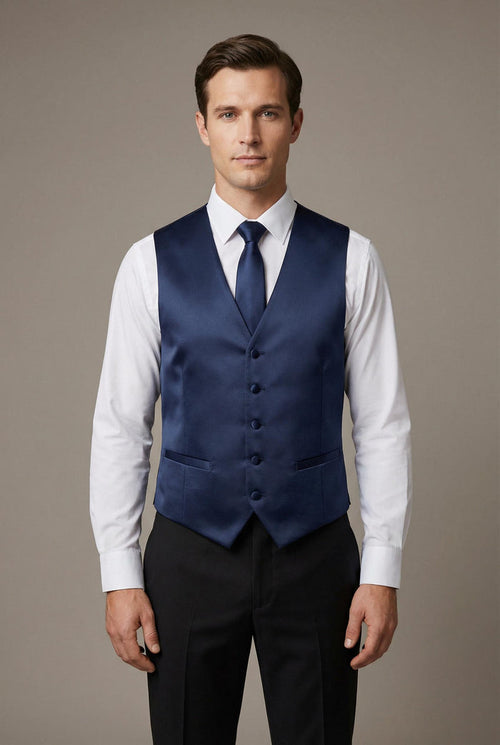 Navy Blue Vest and Tie Set - Model View