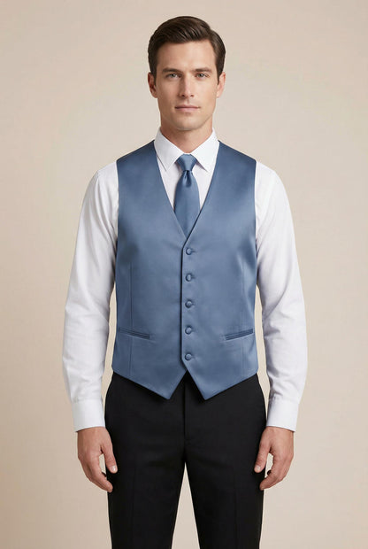 French Blue Vest and Tie Set - Model View