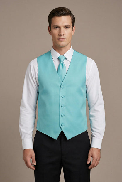 Aqua Vest and Tie Set - Model View