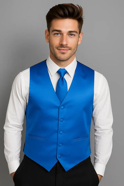 Royal Blue Vest and Tie Set - Model View
