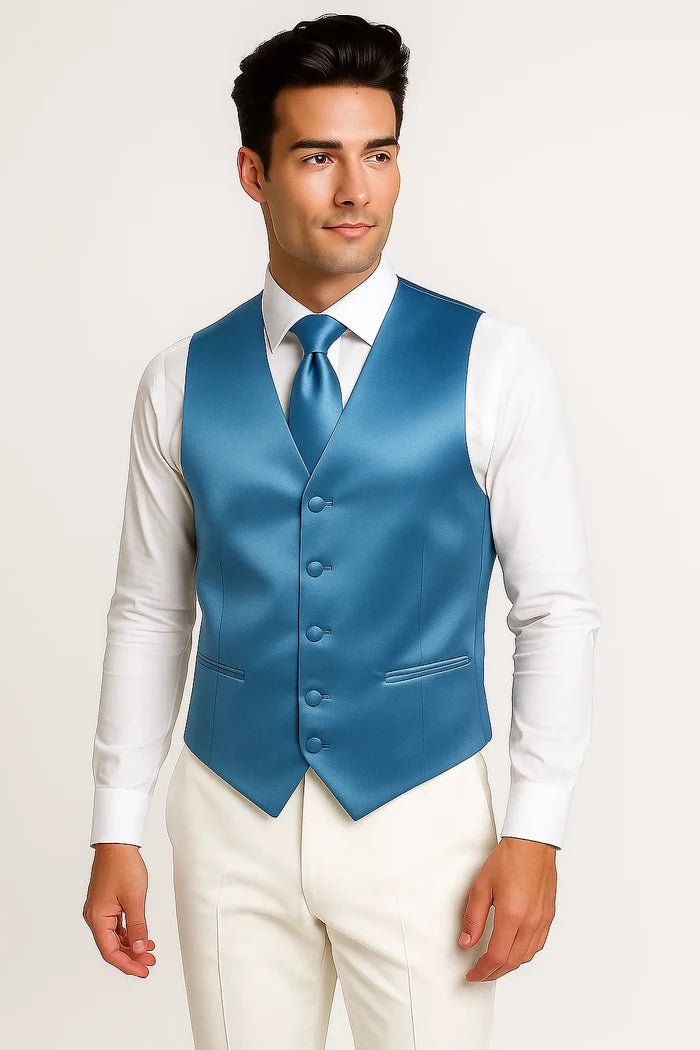 Carolina Blue Vest and Tie Set - Model View
