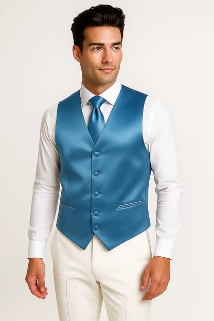 Carolina Blue Vest and Tie Set - Model View