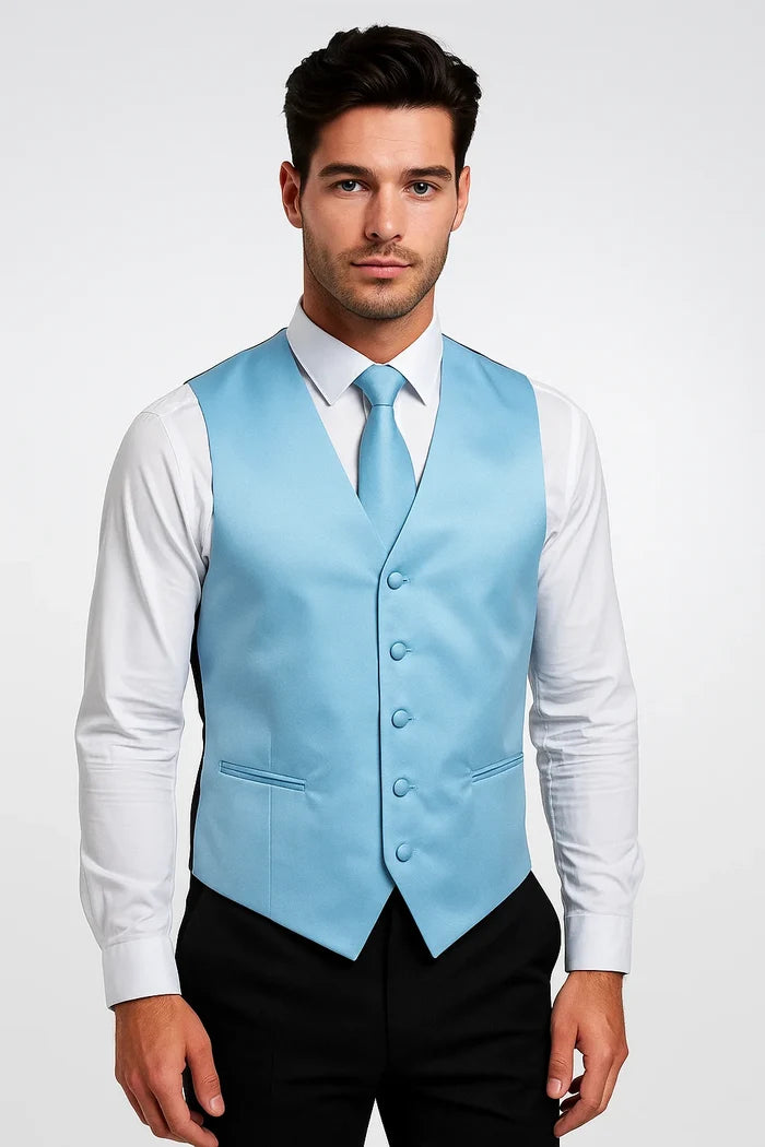 Powder Blue Vest and Tie Set - Model View